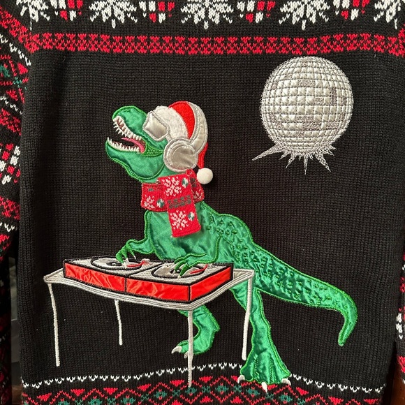 Holiday Time Ugly Christmas Dinosaur On Keyboard Sweater Sz XXL Jurassic Park - Picture 4 of 9